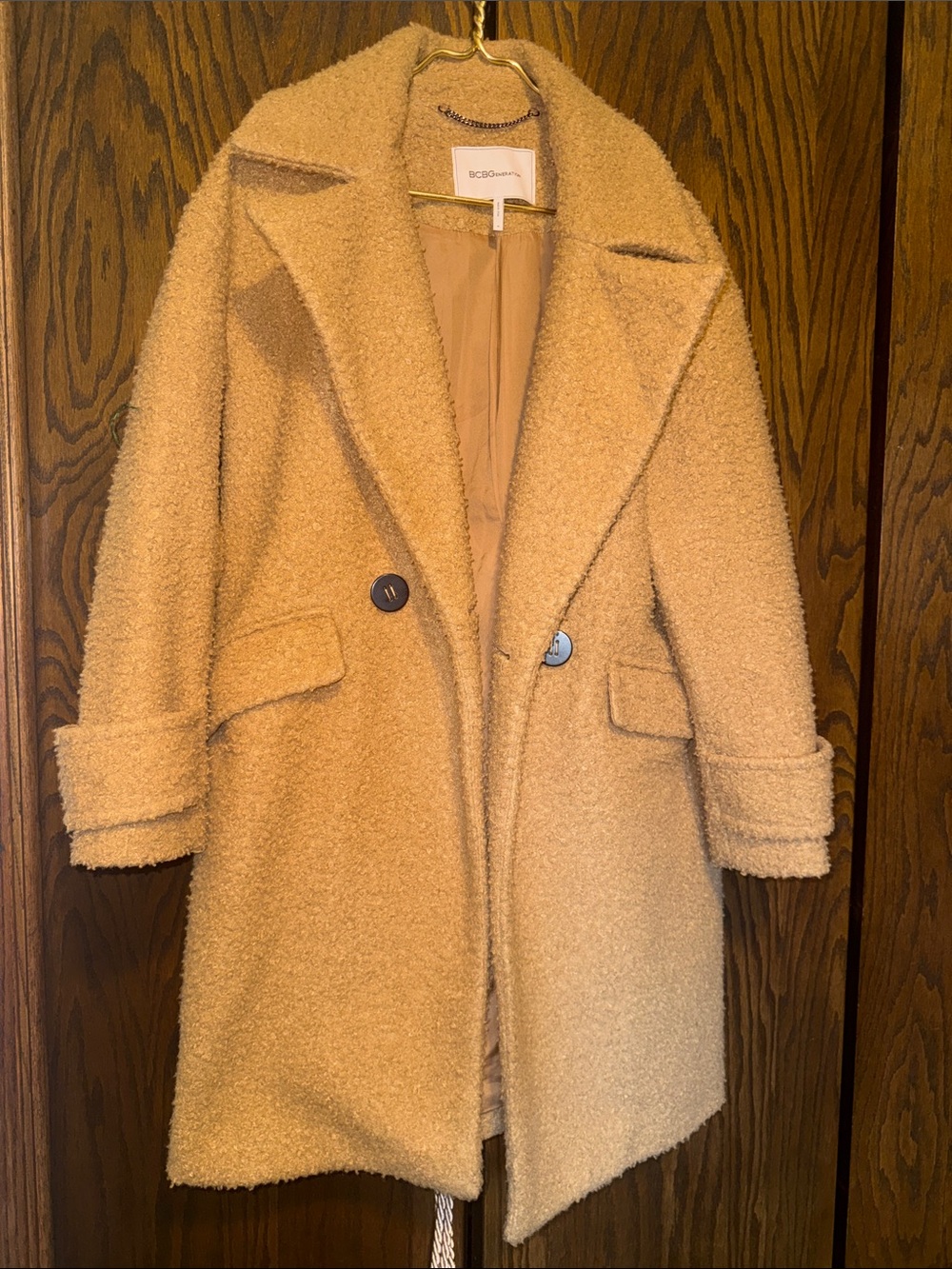 BCBGeneration Camel Teddy Coat with Notch Lapel